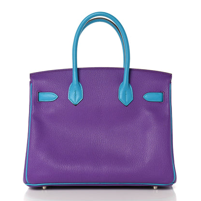 Hermes Chevre Horseshoe Birkin 30 Parme Bleu Aztec 4 of 35