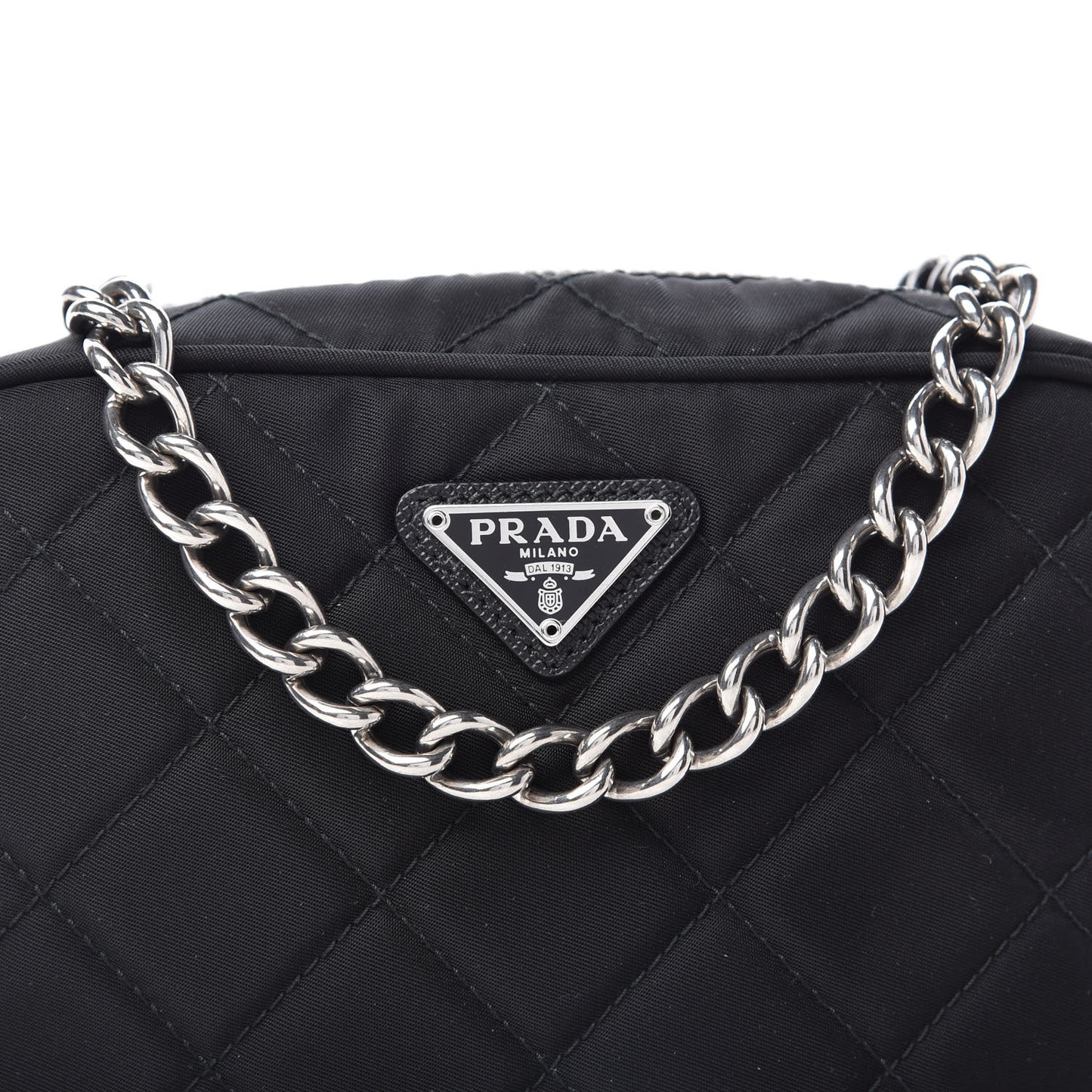 Nylon Tessuto Impuntu Quilted Chain Crossbody Black