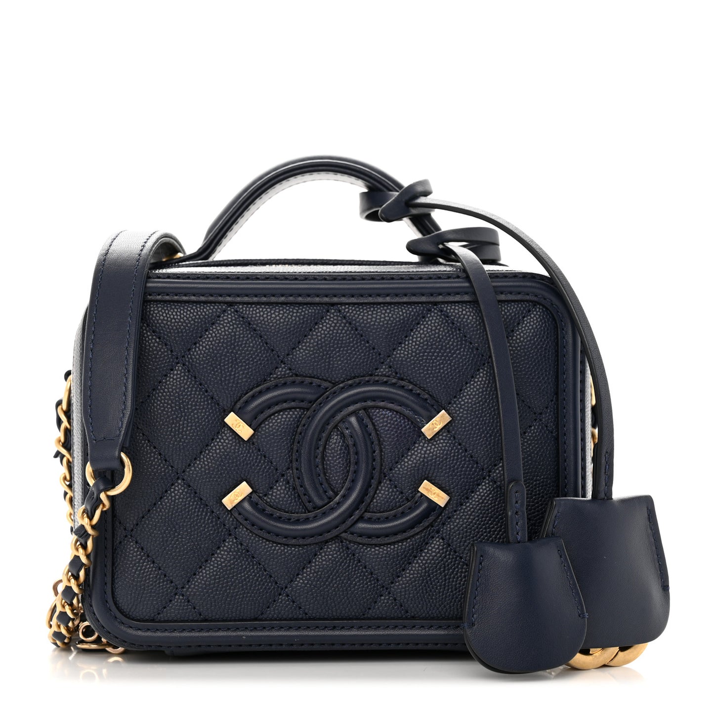 Caviar Quilted Small CC Filigree Vanity Case Navy