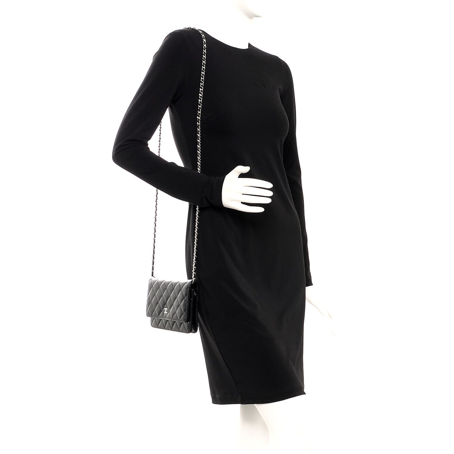 Lambskin Quilted Wallet On Chain WOC Black