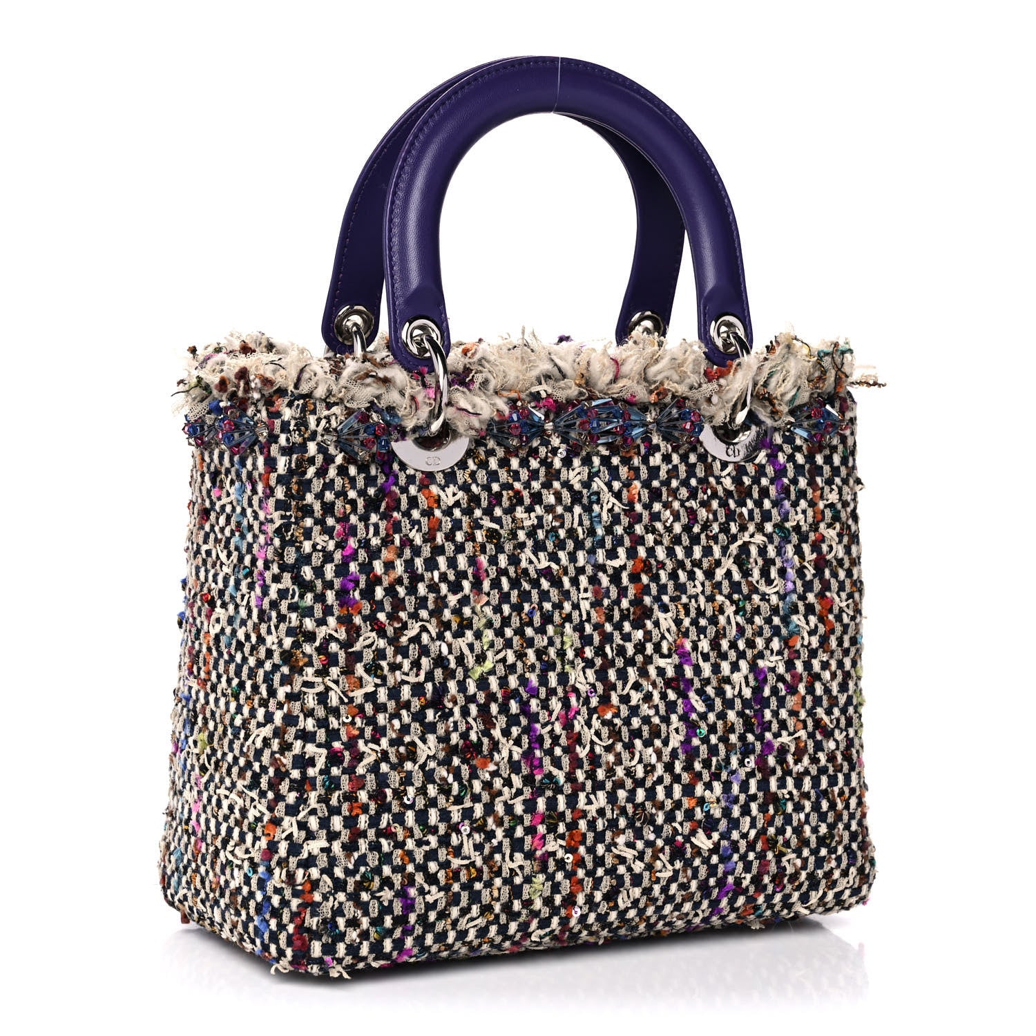 Christian Dior Tweed Fringe Medium Lady Dior Purple 3 of 15