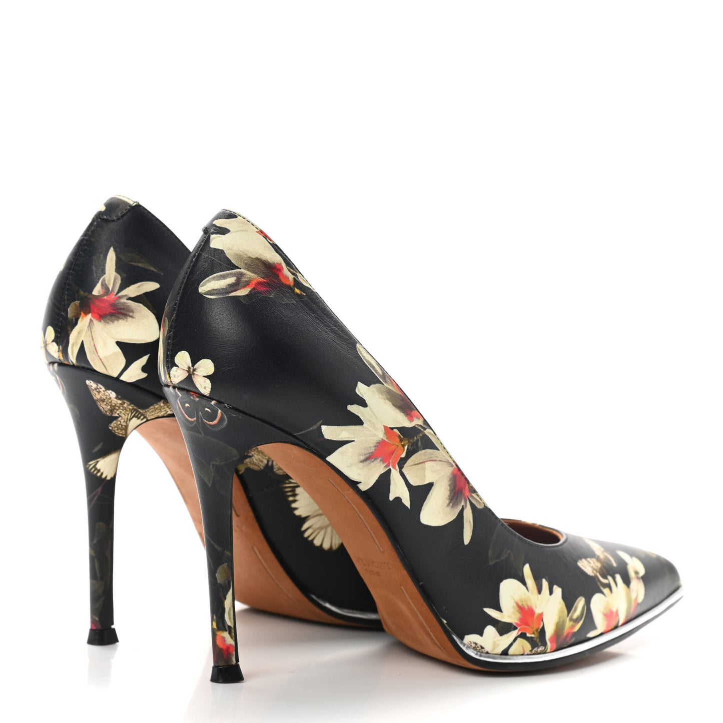 Calfskin Floral Print Pointed Toe Pumps 37 Black Multicolor