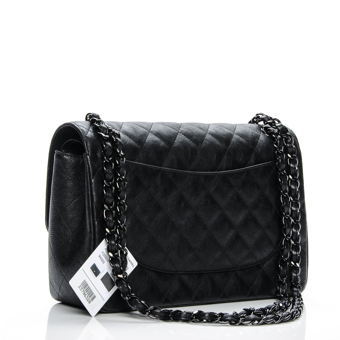 Crumpled Calfskin Quilted Jumbo Double Flap So Black