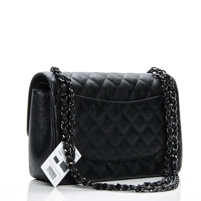 Chanel Crumpled Calfskin Quilted Jumbo Double Flap So Black 3 of 7