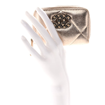 Chanel Metallic Lambskin Quilted Chanel 19 Zip Around Coin Purse Wallet Gold 2 of 13