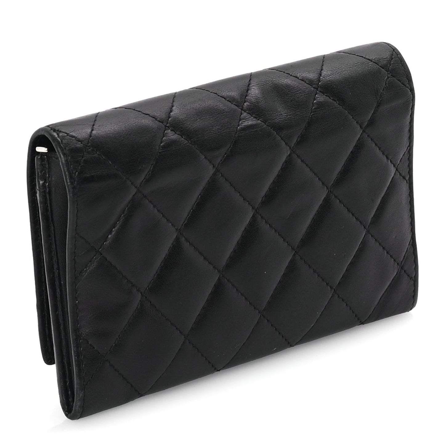 Calfskin Quilted Cambon Flap Wallet Black White