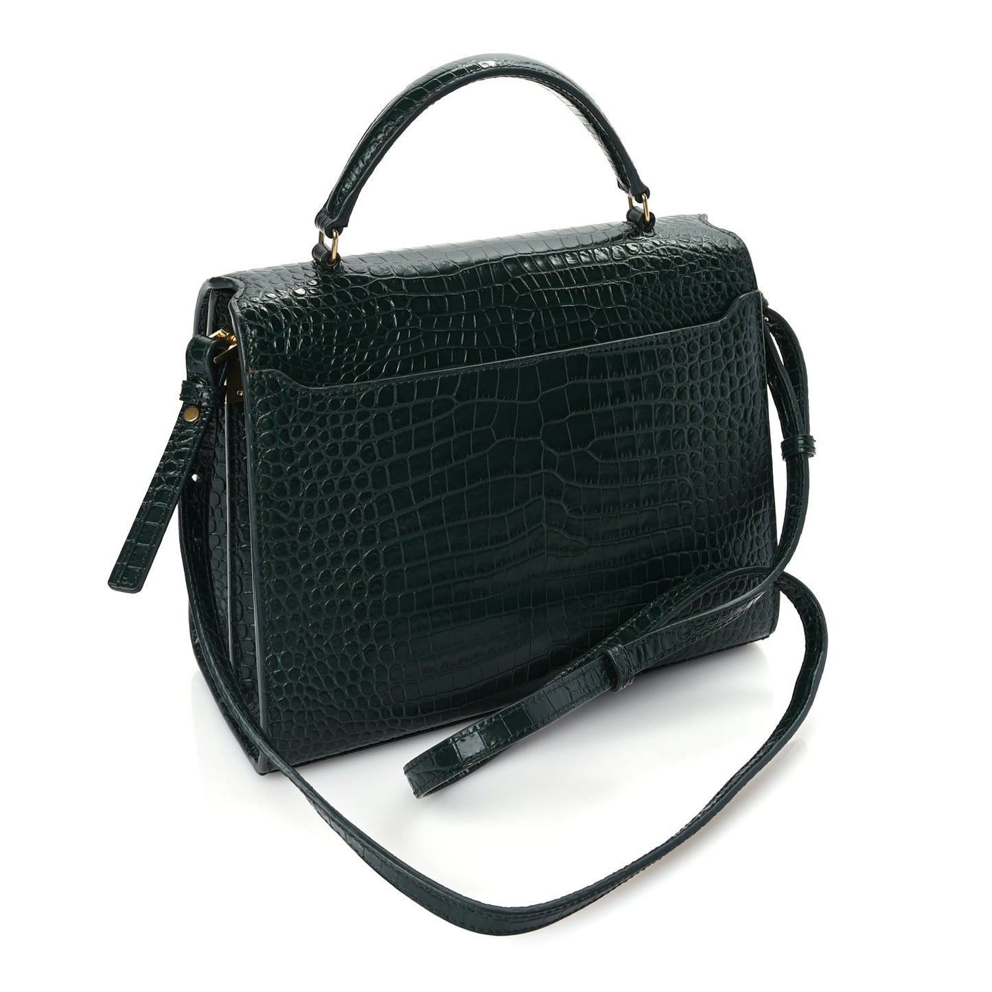 Calfskin Crocodile Embossed Medium Classic Monogram Cassandra Top Handle Dark Mint