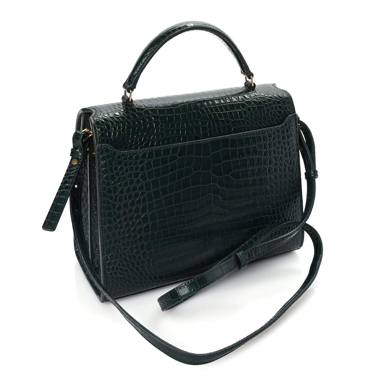 Saint Laurent Calfskin Crocodile Embossed Medium Classic Monogram Cassandra Top Handle Dark Mint 2 of 8