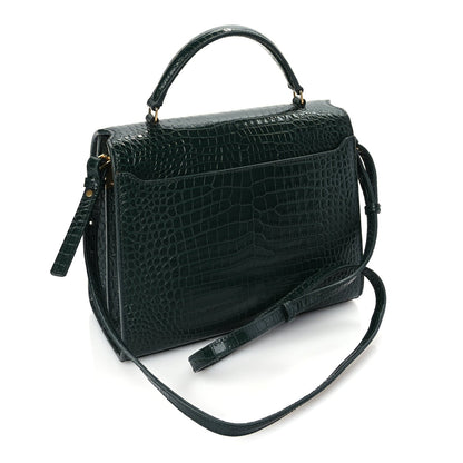 Saint Laurent Calfskin Crocodile Embossed Medium Classic Monogram Cassandra Top Handle Dark Mint 2 of 8