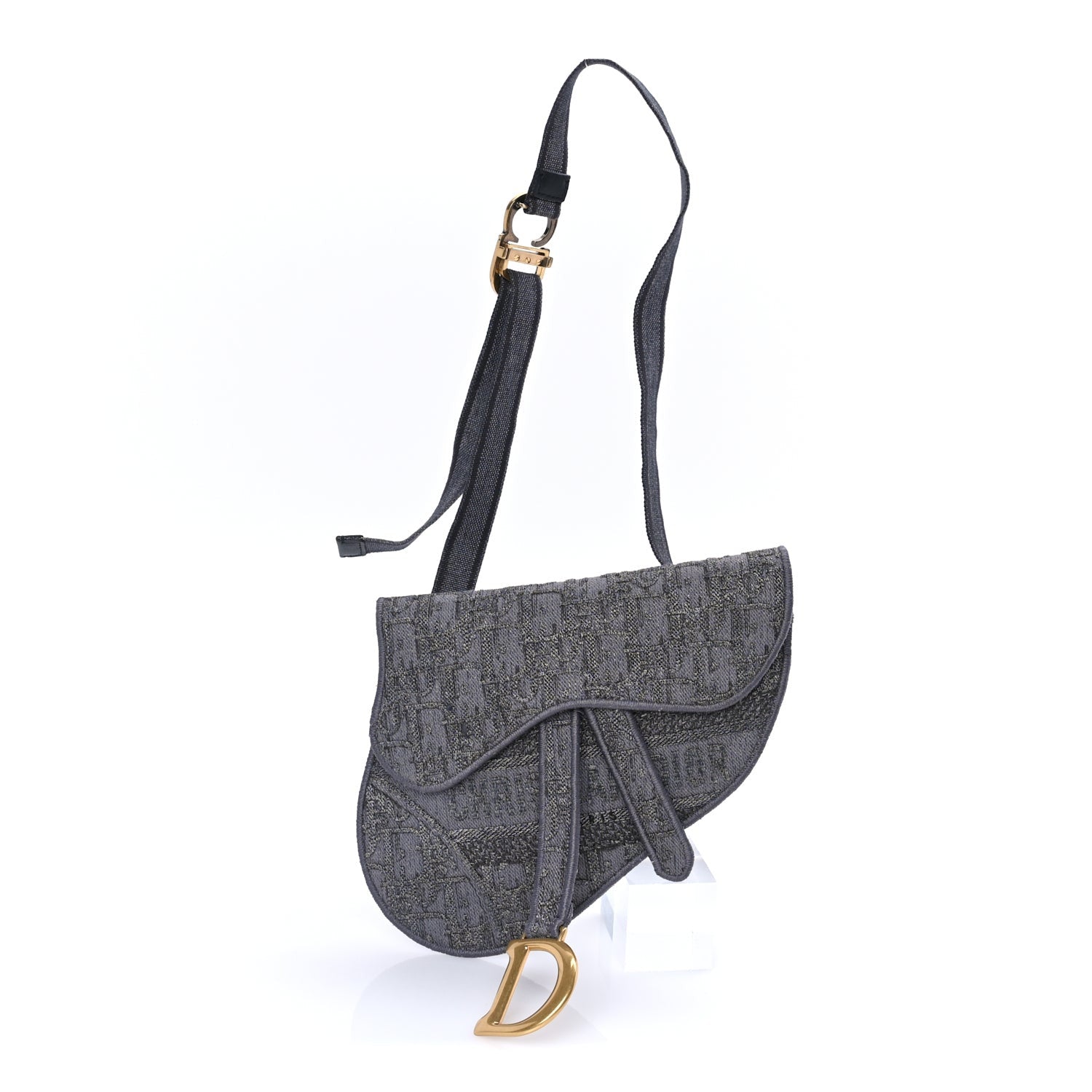 Christian Dior Oblique Embroidered Saddle Belt Pouch  Grey 1 of 7