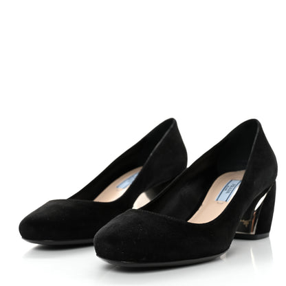 Prada Suede Block Heel Pump 38.5 Black 3 of 7