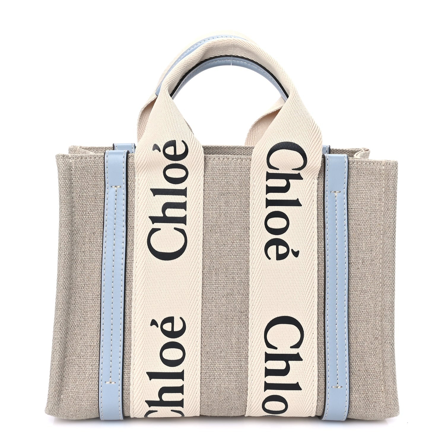 Chloe Cotton Calfskin Small Woody Ribbon Tote With Strap Light Blue 2 of 9