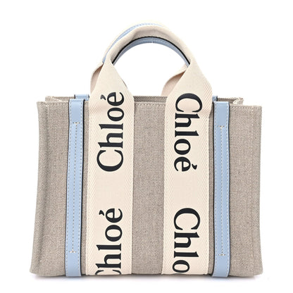 Chloe Cotton Calfskin Small Woody Ribbon Tote With Strap Light Blue 2 of 9