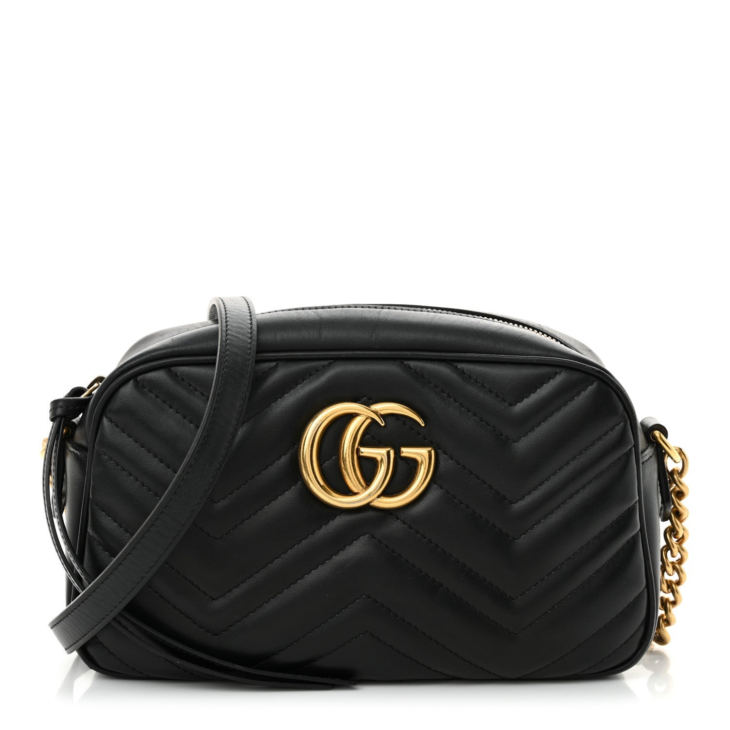Gucci Calfskin Matelasse Small GG Marmont Chain Shoulder Bag Black 1 of 7