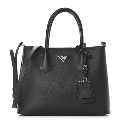 Prada Saffiano Cuir Medium Double Bag Black Mughetto 1 of 14