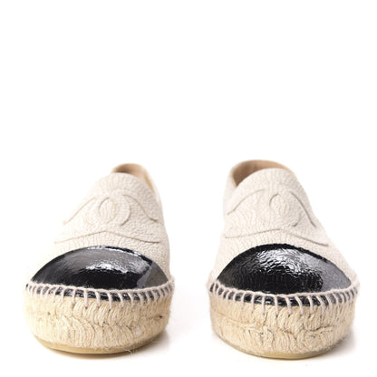 Chanel Crackled Calfskin Espadrilles 38 Beige Black 2 of 9