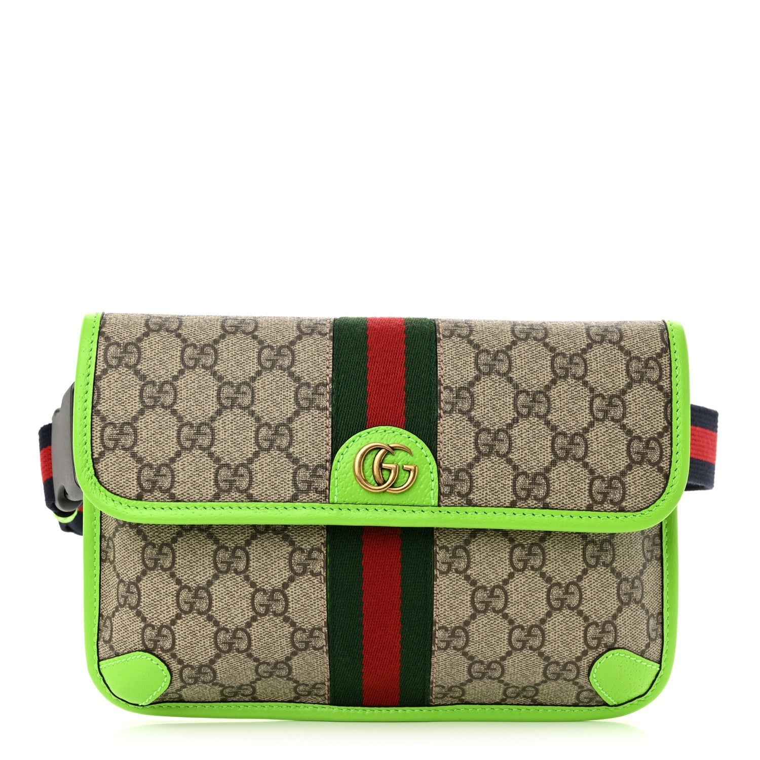 Gucci GG Supreme Monogram Web Small Ophidia Belt Bag Beige Ebony Electric Green 1 of 7