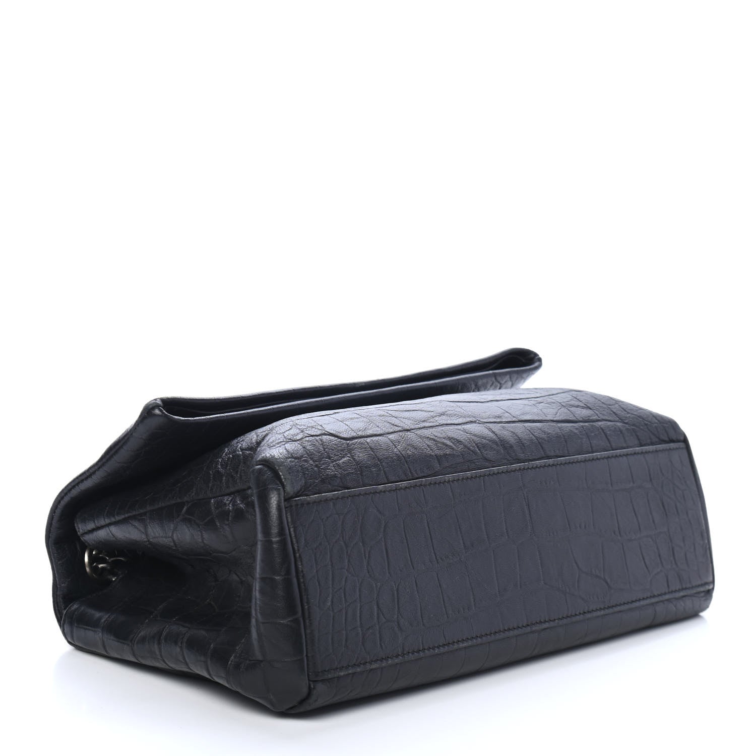 Saint Laurent Calfskin Crocodile Embossed Medium West Hollywood Monogram Fold-Over Black 3 of 4