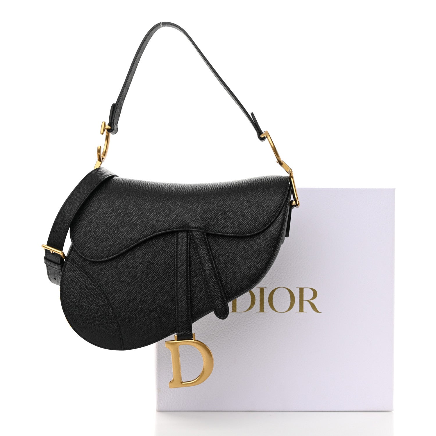 Christian Dior Grained Calfskin Saddle Bag With Strap Black 12 of 12