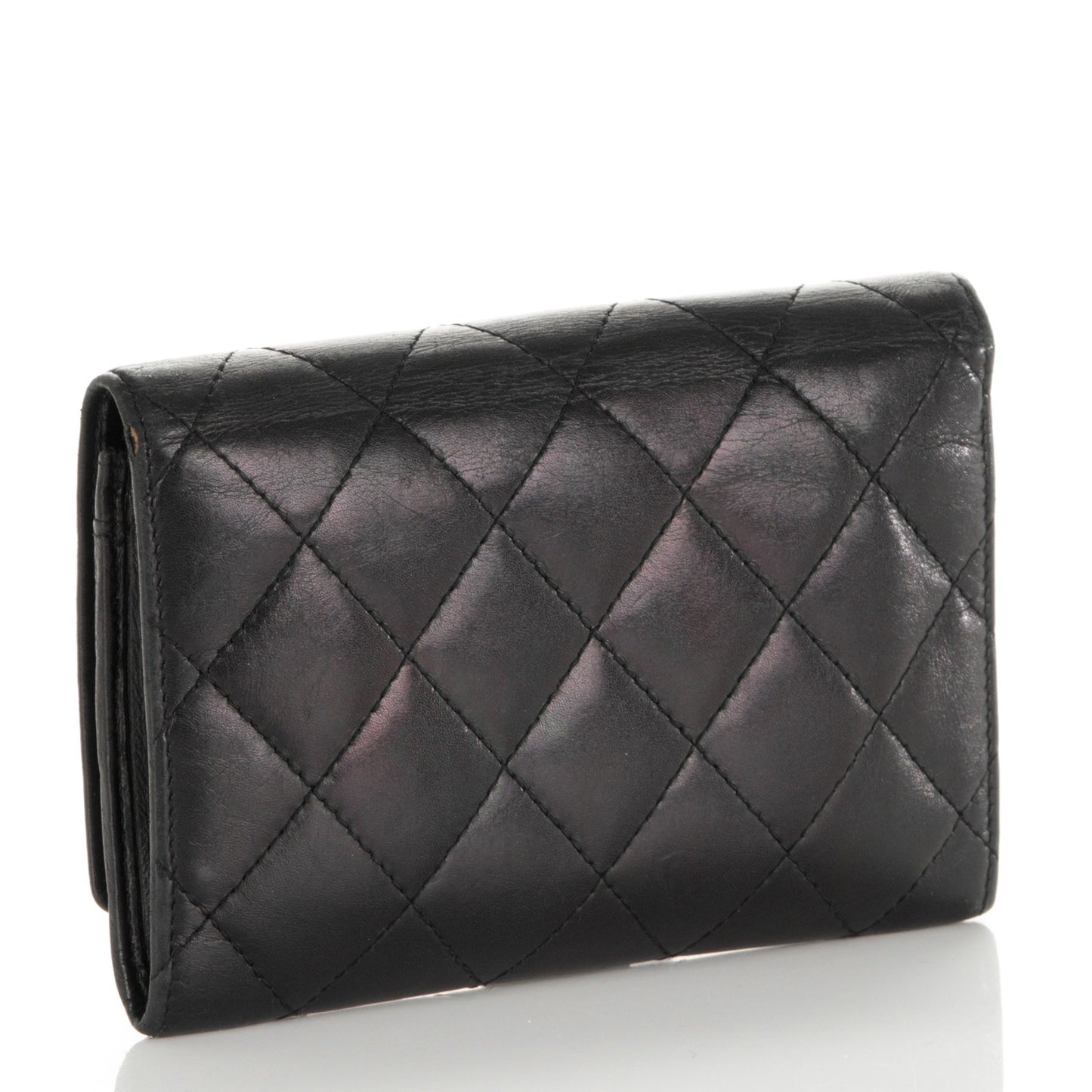 Calfskin Quilted Cambon Flap Wallet Black