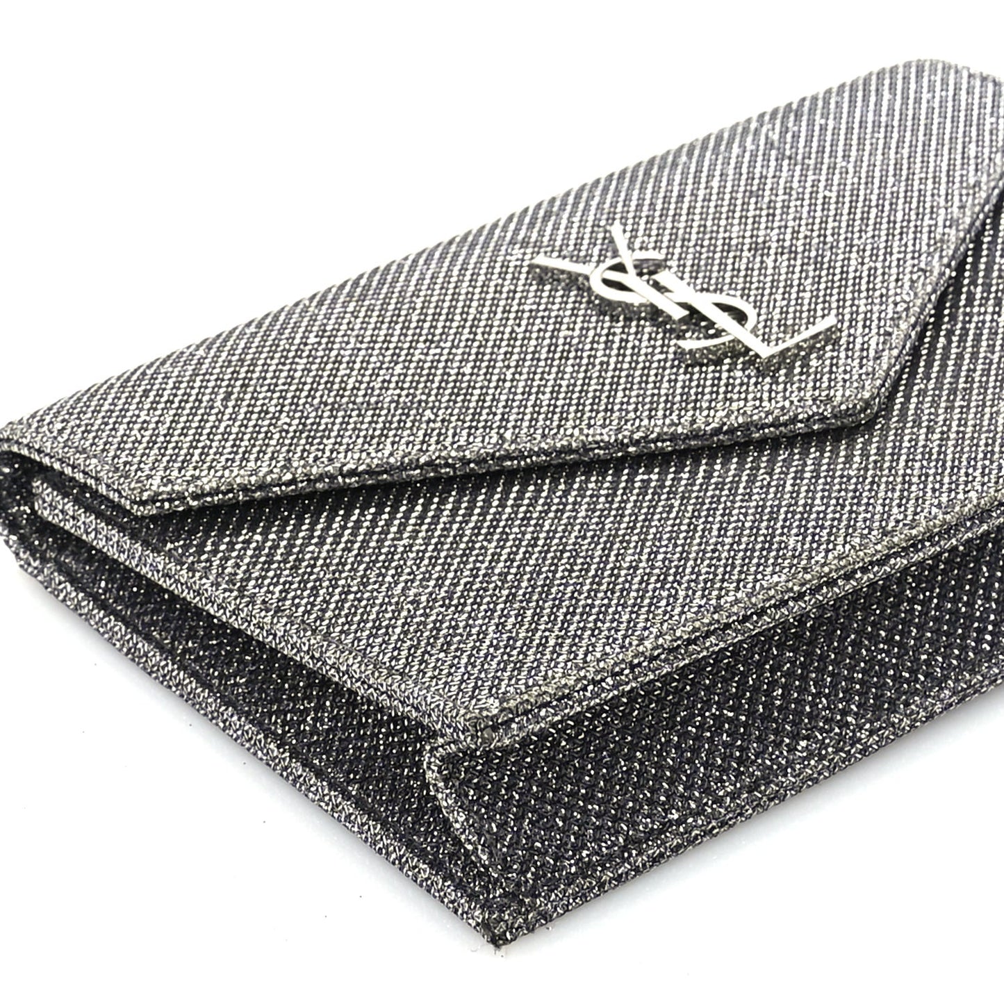 Metallic Fabric Monogram Envelope Chain Wallet  Anthracite