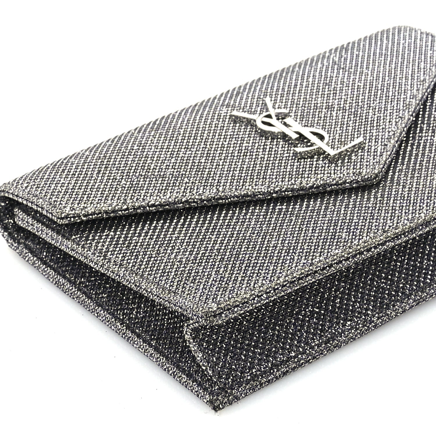 Saint Laurent Metallic Fabric Monogram Envelope Chain Wallet  Anthracite 7 of 8