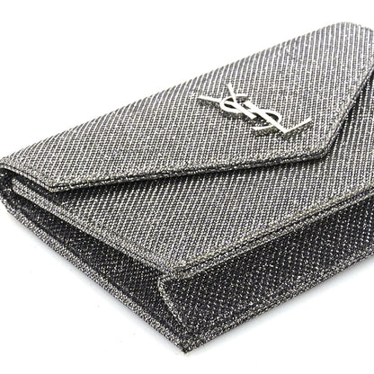 Saint Laurent Metallic Fabric Monogram Envelope Chain Wallet  Anthracite 7 of 8