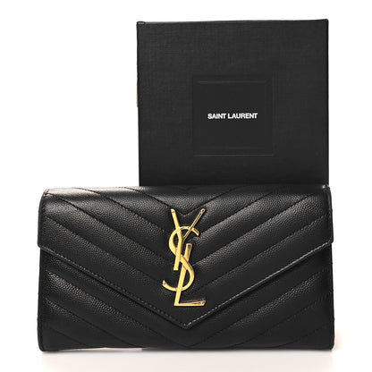 Saint Laurent Grain De Poudre Matelasse Chevron Monogram Flap Wallet Black 9 of 9