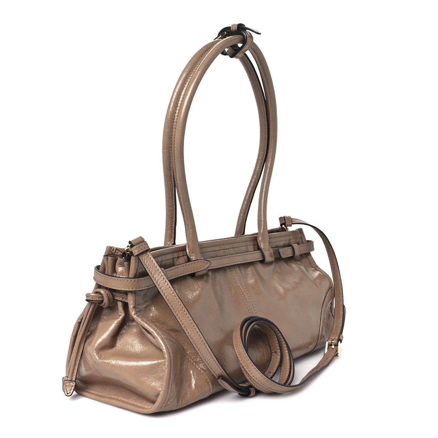 Prada Glossy Calfskin Triangle Medium Bonnie Shoulder Bag Cameo 3 of 10