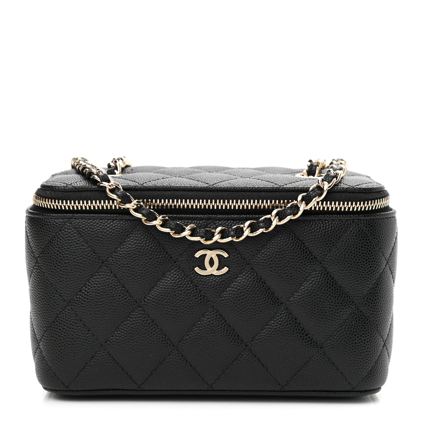 Caviar Quilted Small Vanity Case With Chain Black