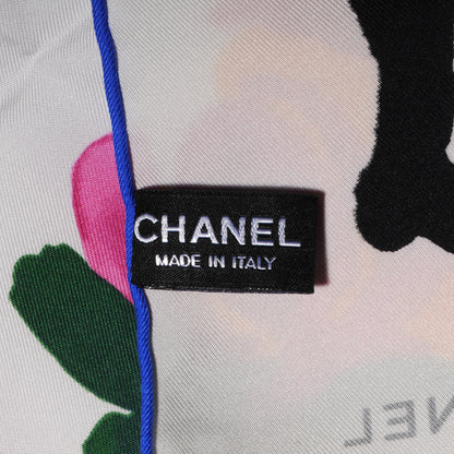 Chanel Silk Camellia Watercolor Flower Scarf 4 of 5