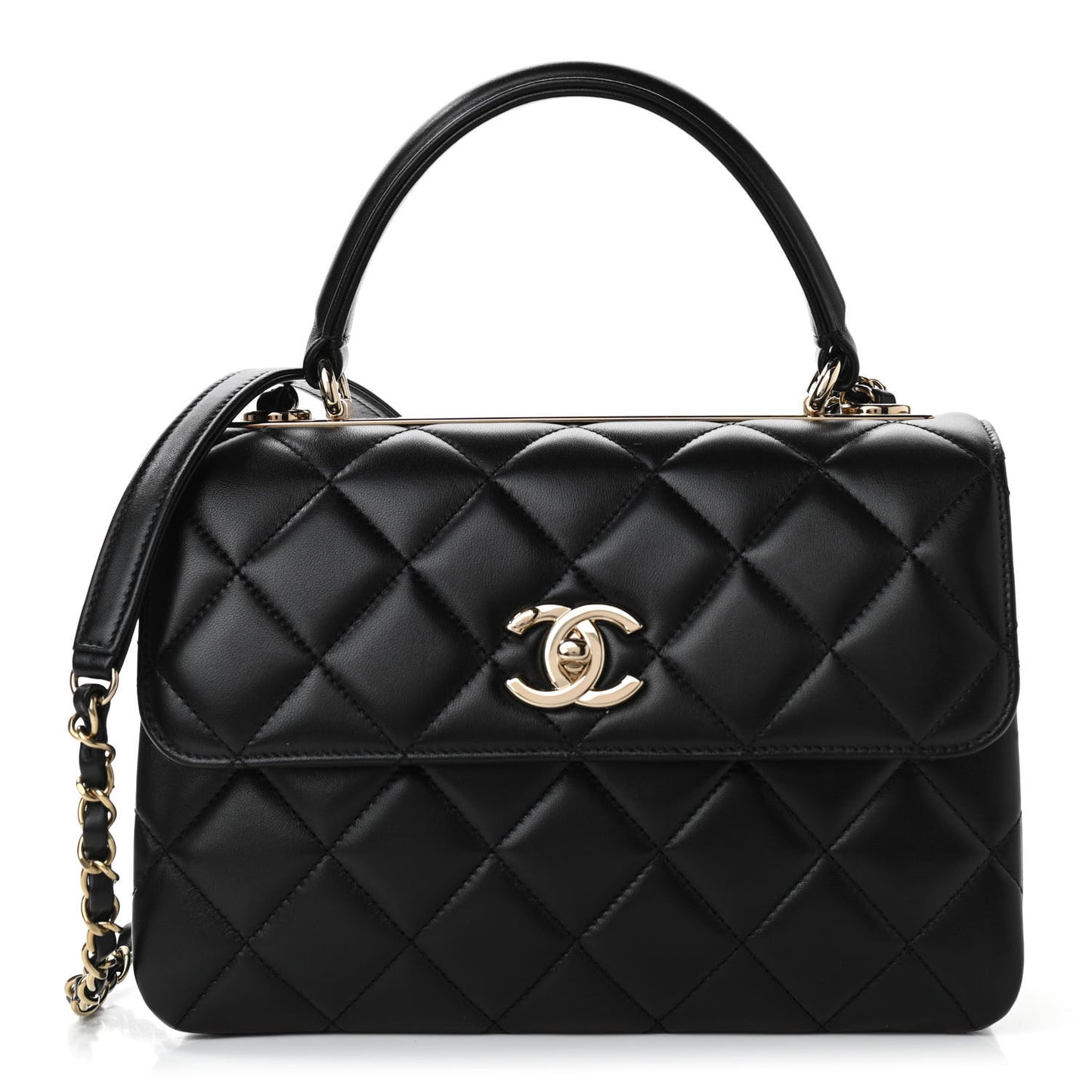 Lambskin Quilted Small Trendy CC Dual Handle Flap Bag Black