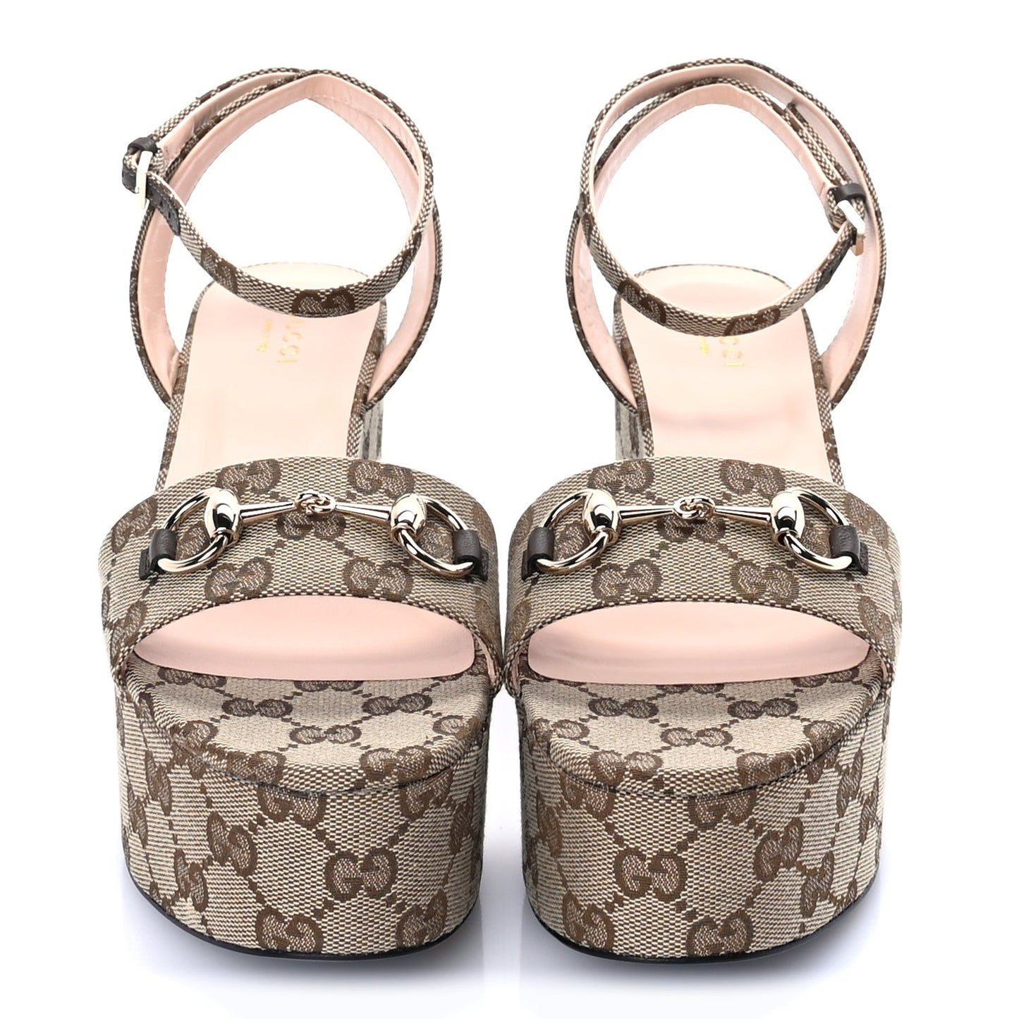 Monogram Nappa Chalotte Horsebit Ankle Strap 75mm Flatform Sandals 38.5  Beige Ebony