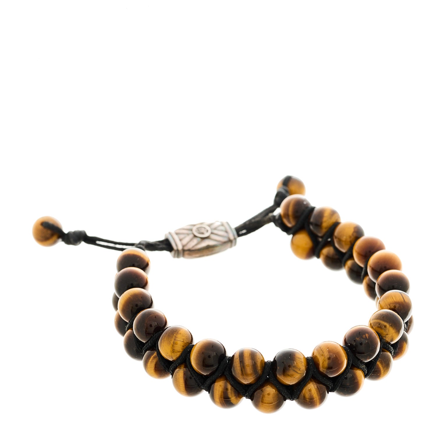 David Yurman Sterling Silver Tiger's Eye Two Row 8mm Spiritual Beads Bracelet 1 of 4