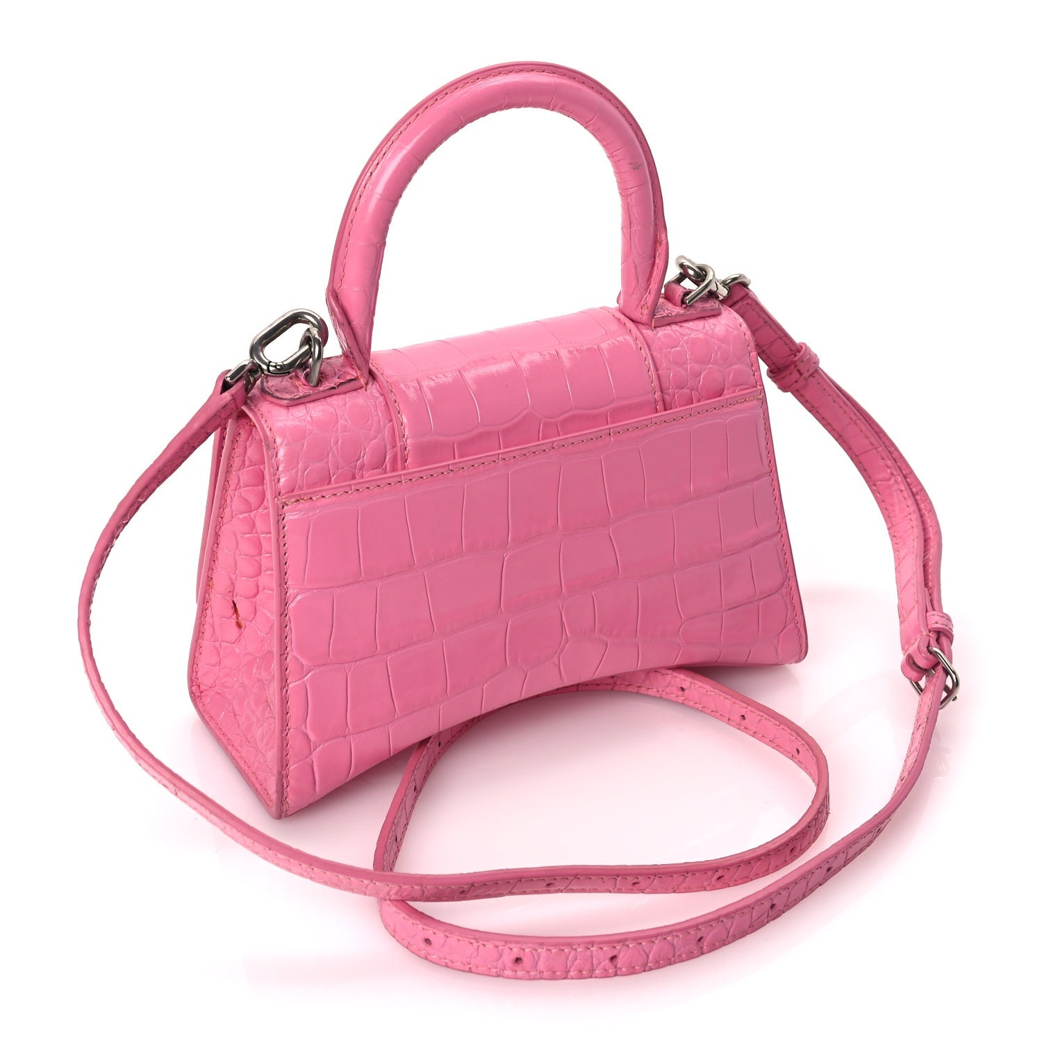 Balenciaga Shiny Calfskin Crocodile Embossed Hourglass Top Handle Bag XS Baby Pink 2 of 10