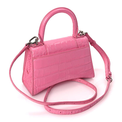 Balenciaga Shiny Calfskin Crocodile Embossed Hourglass Top Handle Bag XS Baby Pink 2 of 10
