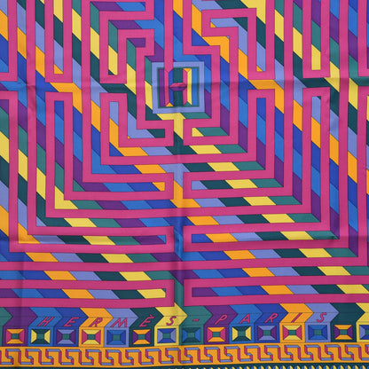 Hermes Silk Le Fil D'Ariane Scarf 90 Violet Vert Jaune 3 of 5
