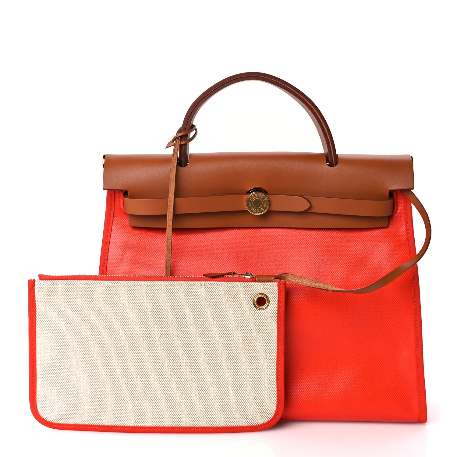 Hermes Toile H Berline Vache Hunter Herbag Zip 31 PM Capucine Fauve 2 of 9