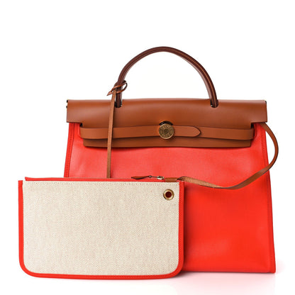 Hermes Toile H Berline Vache Hunter Herbag Zip 31 PM Capucine Fauve 2 of 9