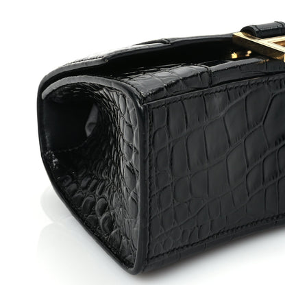 Balenciaga Shiny Calfskin Crocodile Embossed Hourglass Top Handle Bag XS Black 7 of 8