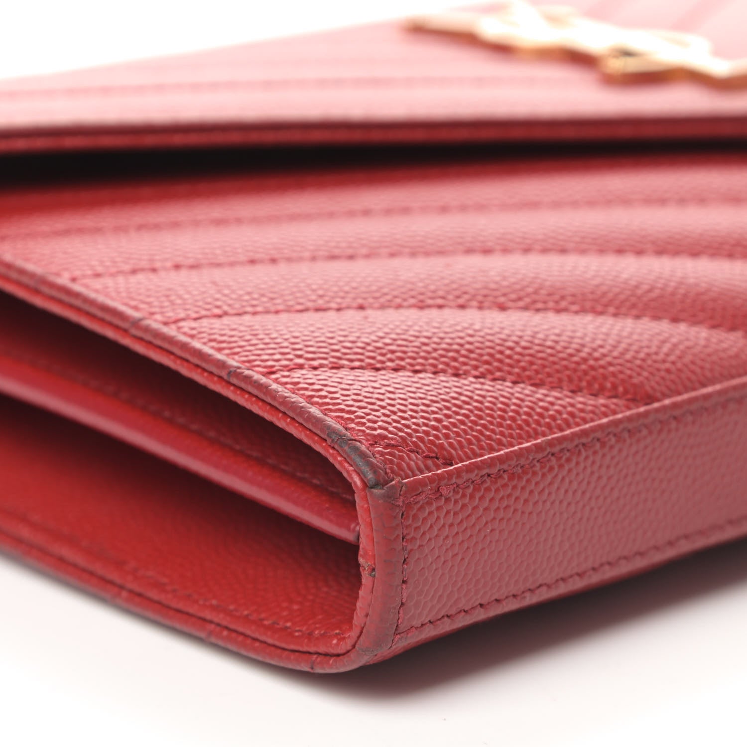 Saint Laurent Grain De Poudre Matelasse Chevron Monogram Chain Wallet New Red 5 of 7