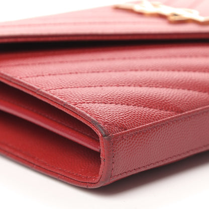 Saint Laurent Grain De Poudre Matelasse Chevron Monogram Chain Wallet New Red 5 of 7