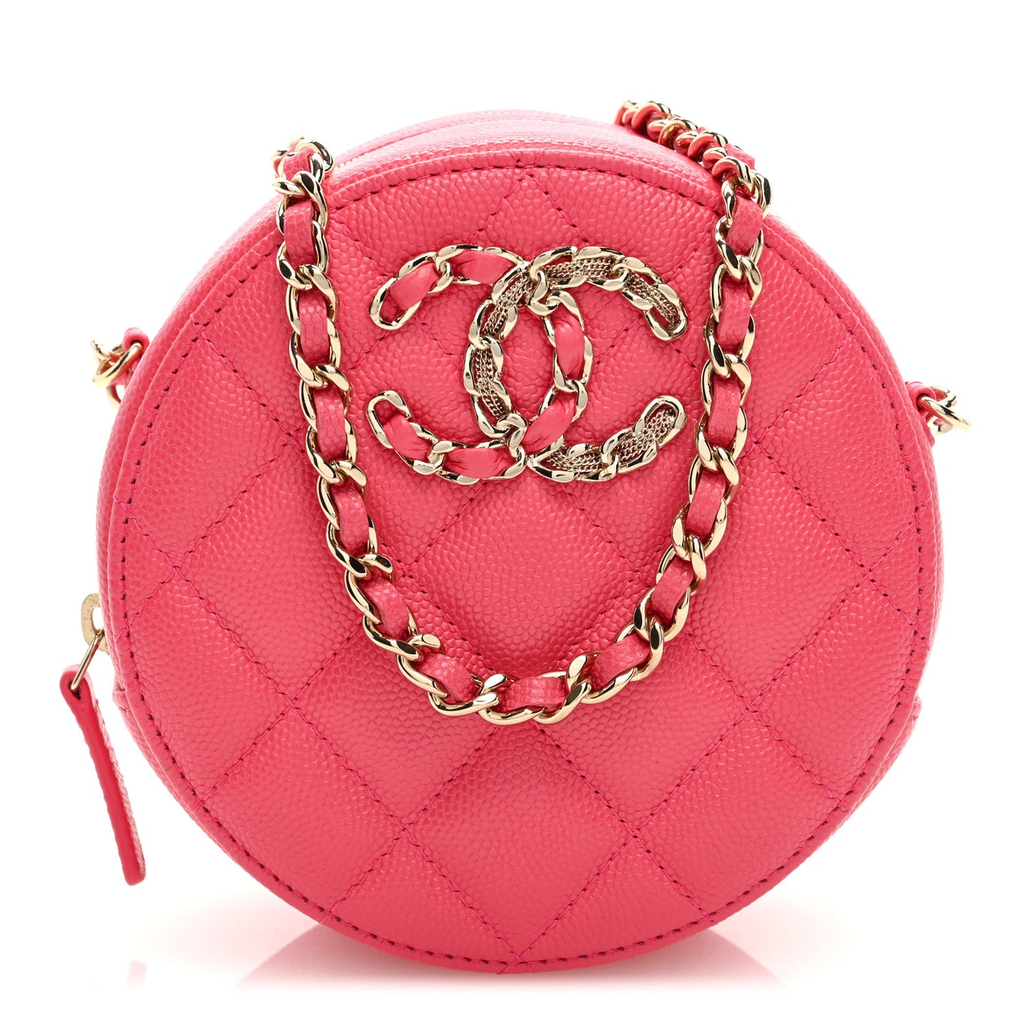 Caviar Quilted French New Wave Round Clutch With Chain Pink