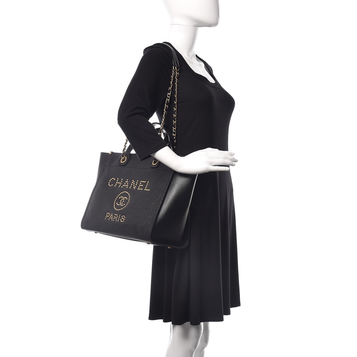Chanel Caviar Small Studded Deauville Tote Black 2 of 11