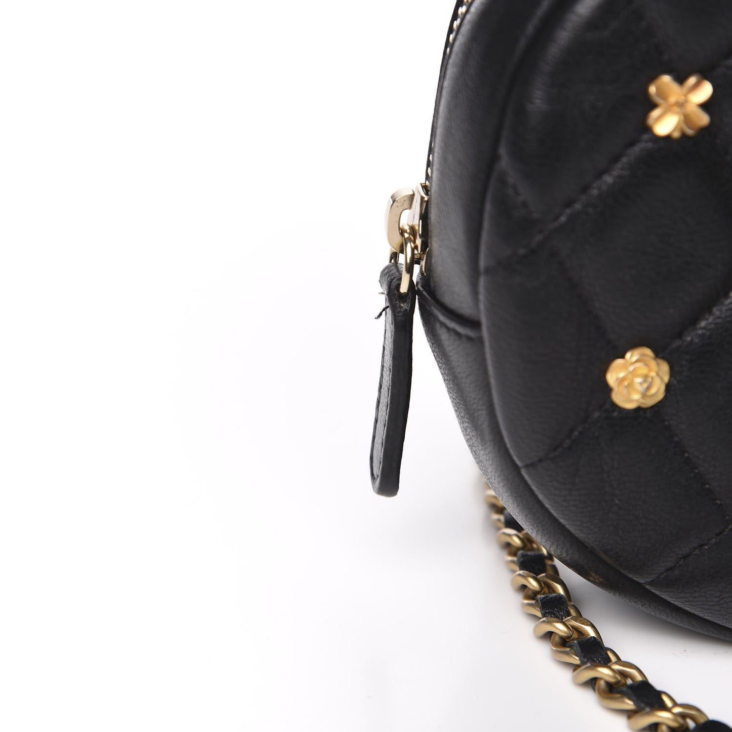 Lambskin Quilted Studded Round Clutch With Chain Black