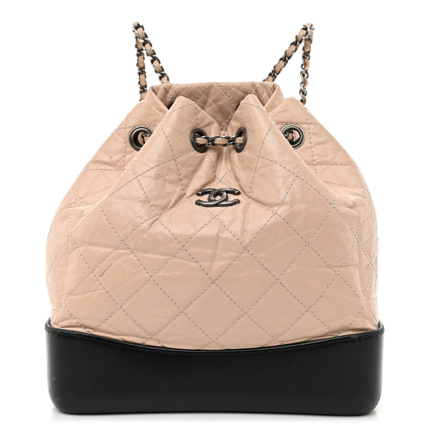 Aged Calfskin Quilted Small Gabrielle Backpack Beige Black