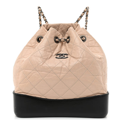 Chanel Aged Calfskin Quilted Small Gabrielle Backpack Beige Black 1 of 14