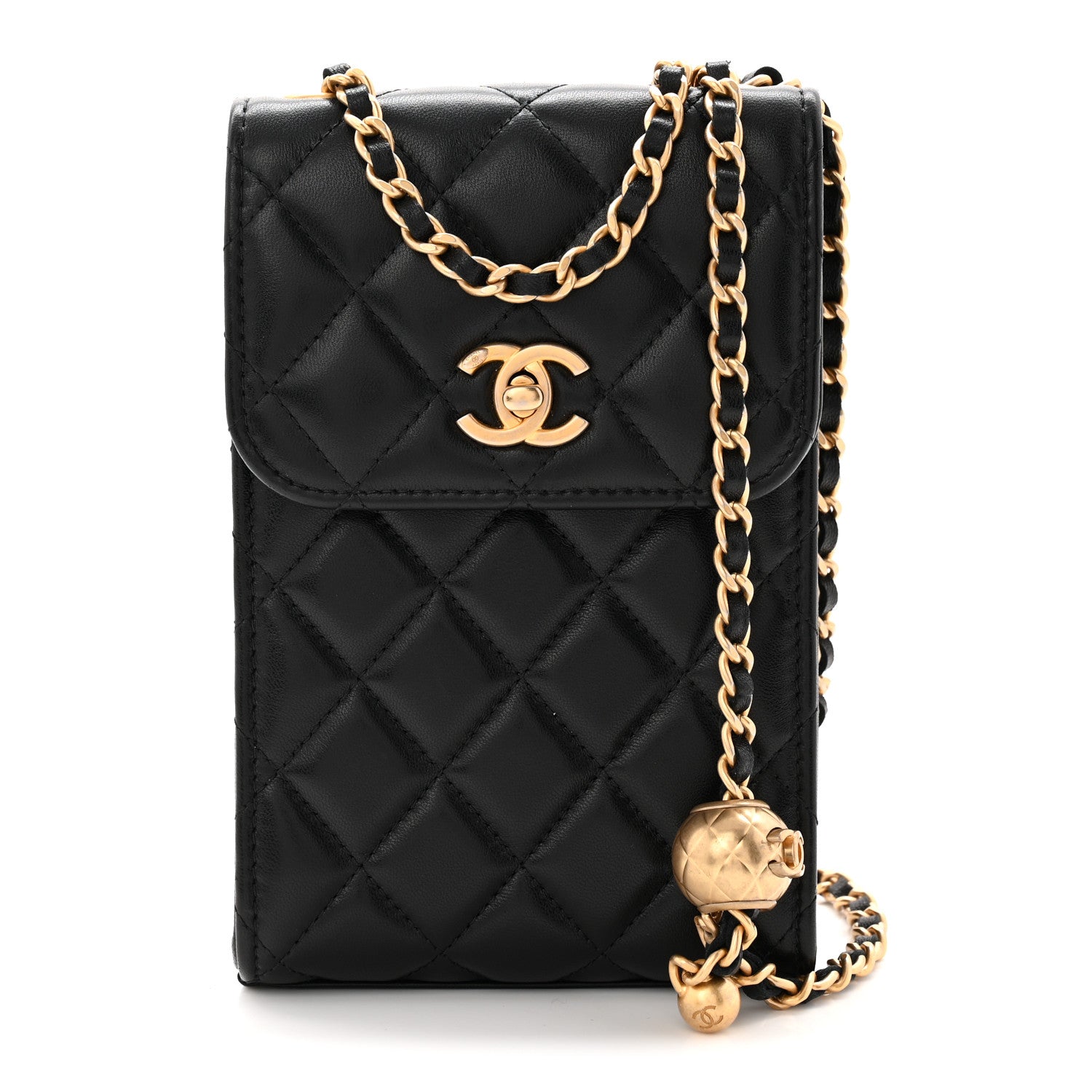 Chanel Lambskin Quilted Vertical Pearl Crush Flap With Chain Black 1 of 12