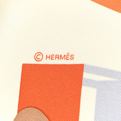 Hermes Silk Figures Libres Scarf 90 Orange Creme Noisette 3 of 11