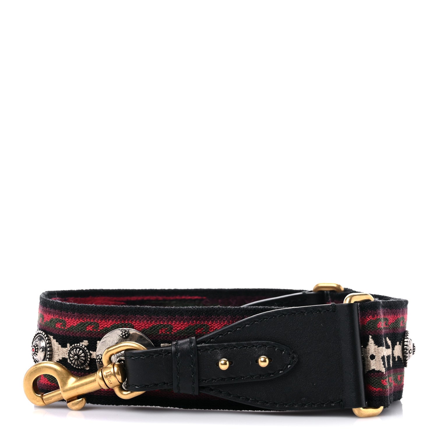 Christian Dior Canvas Embroidered Studded Bohemian Shoulder Strap Red 1 of 4